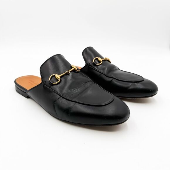 Gucci Princetown Horsebit Black Leather Loafers Mules Slip On Flats EU 40 US 10 - Picture 2 of 13